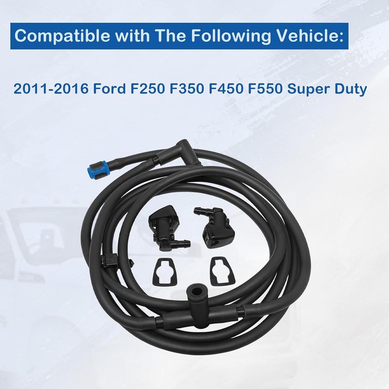 QFISH Windshield Washer Nozzle Hose Kit Fit for Ford Super Duty F250 F350 F450 F550 2011-2016 Replace BC3Z-17K605-B BC3Z-17603-A Complete Repair Kit with Spray Jets - Image 3